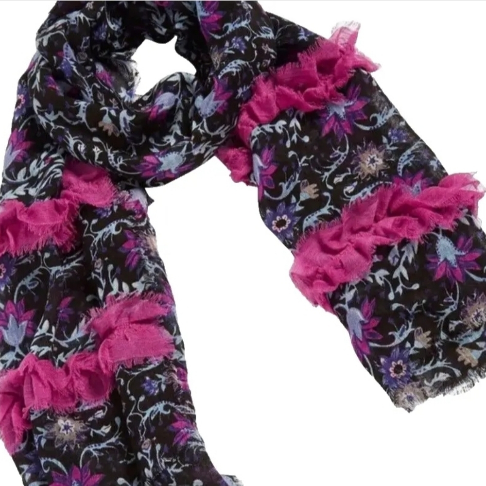 Vera Bradley Womens Black Fuschia Scarf Ruffles Fringe New